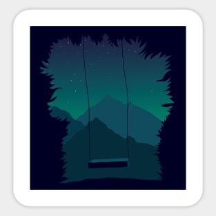 A Swing in the Dark I Mountains Nature Night Sticker